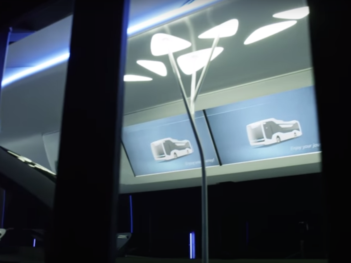 Future bus also has WiFi and two 43-inch displays positioned over the overhead console