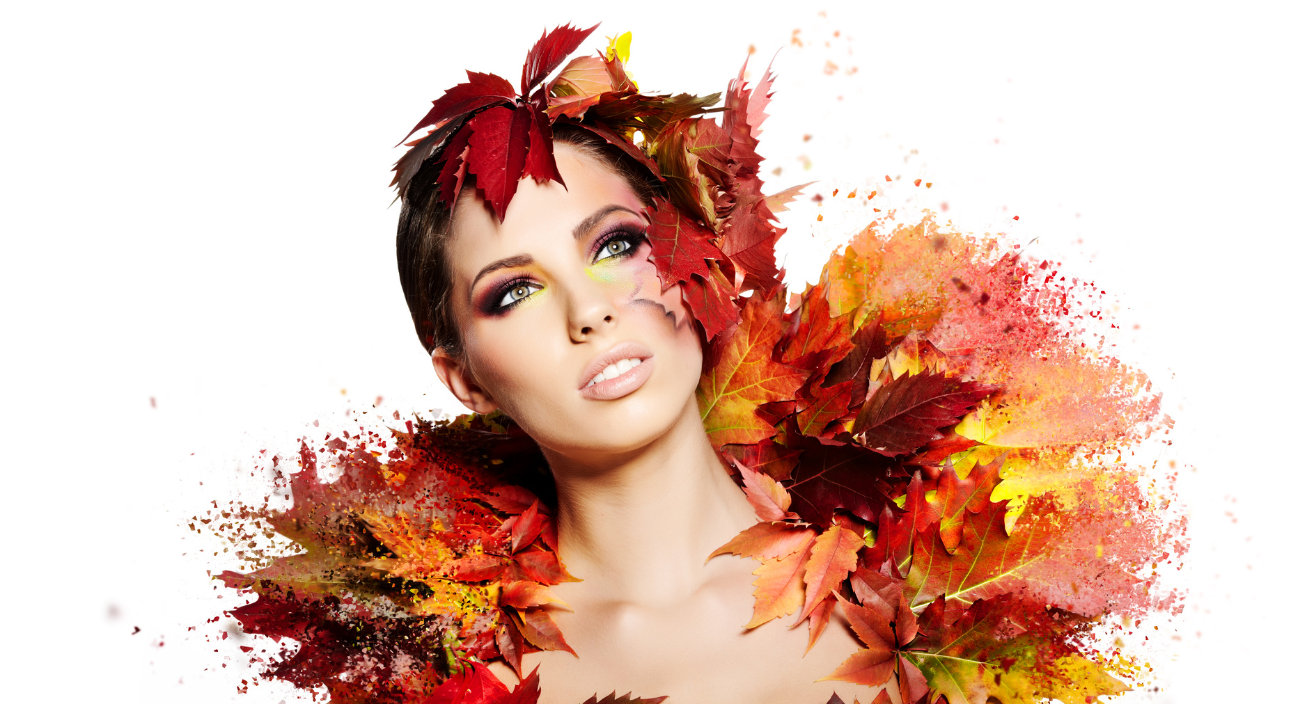 Autumn Woman portrait with creative makeup