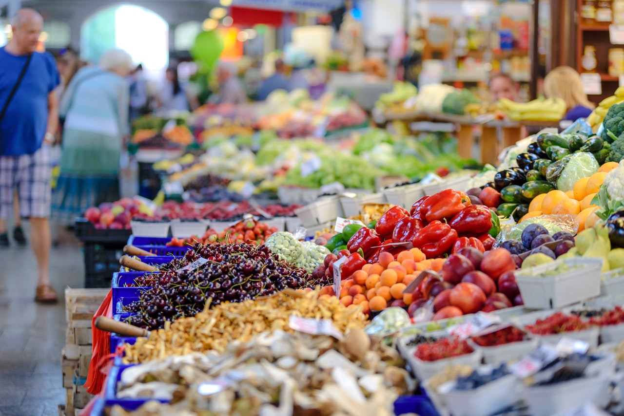 produce display at the grocery store