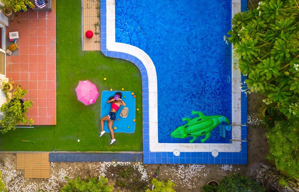 landscaping around the pool