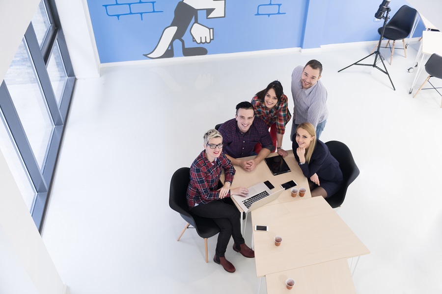 aerial view of business people group on meeting