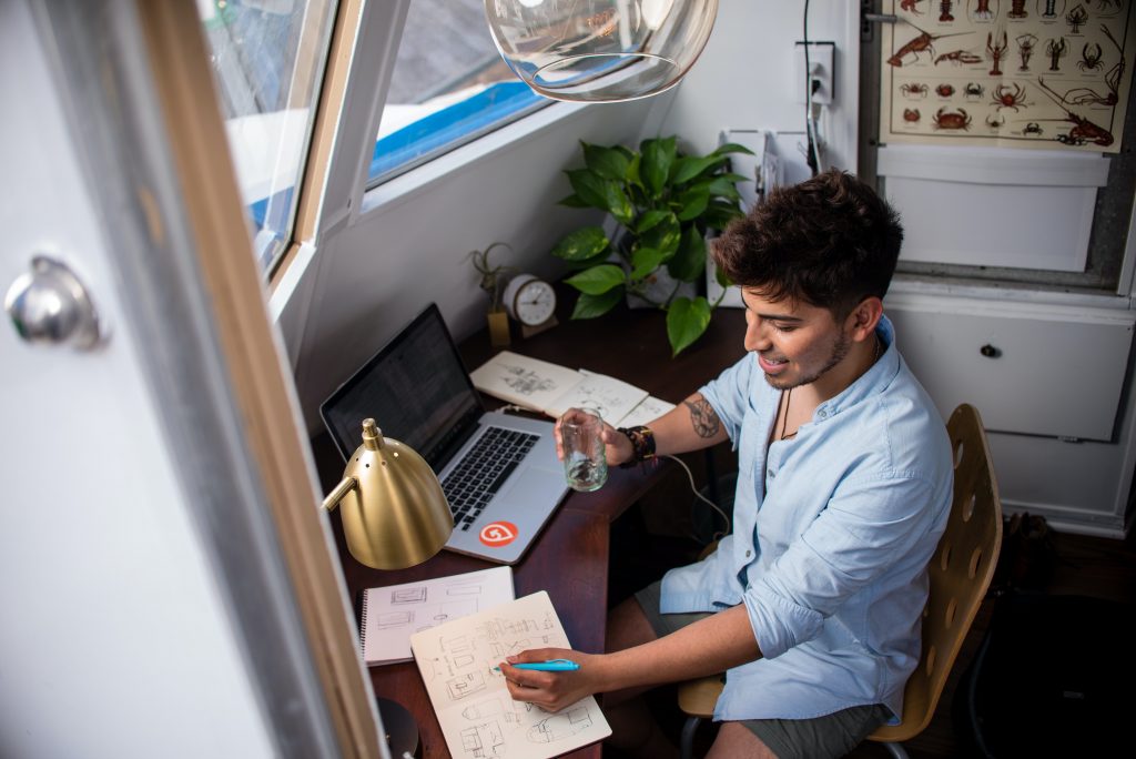 An employee working from home