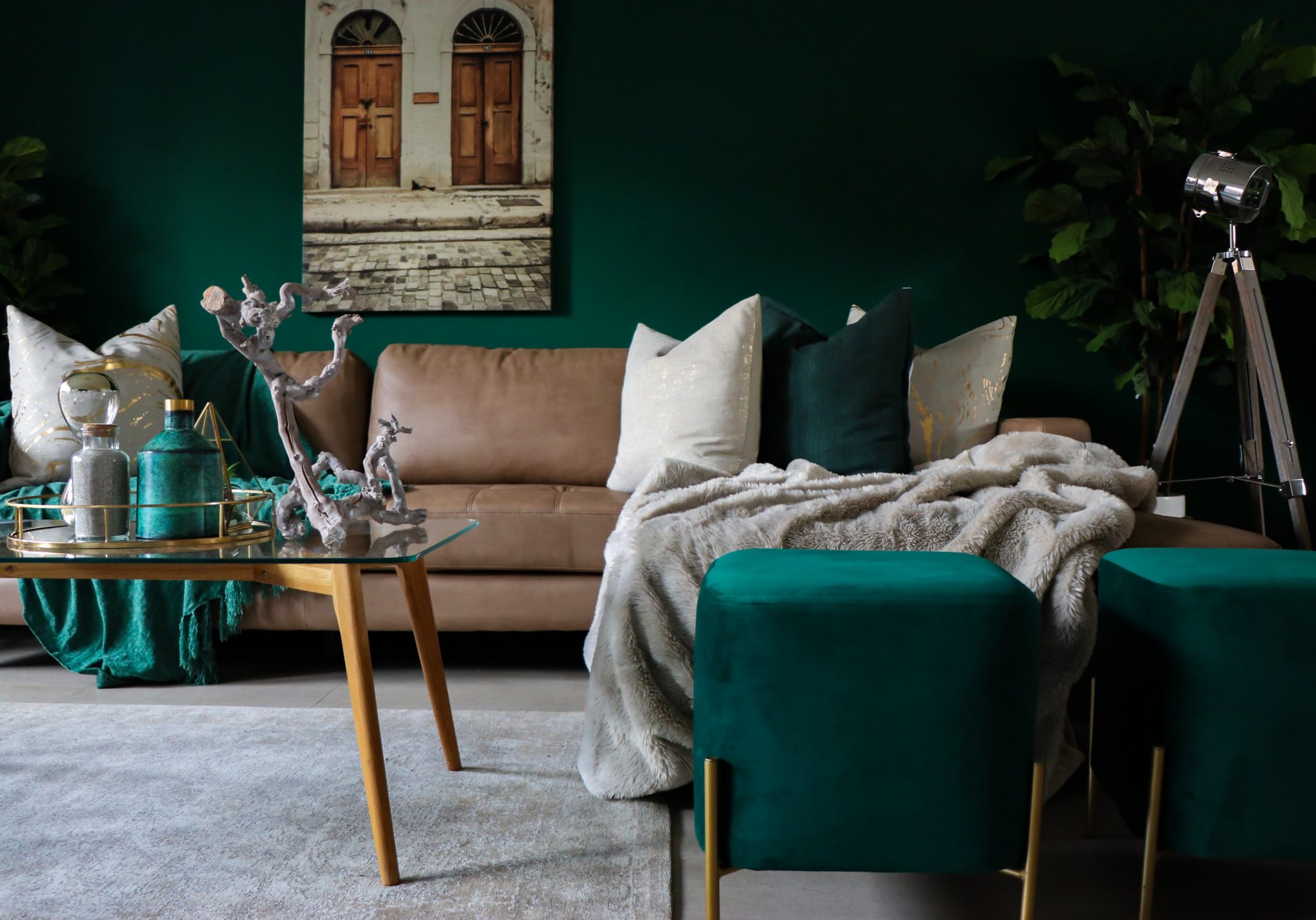 deep green room pain color and grey furniture living room