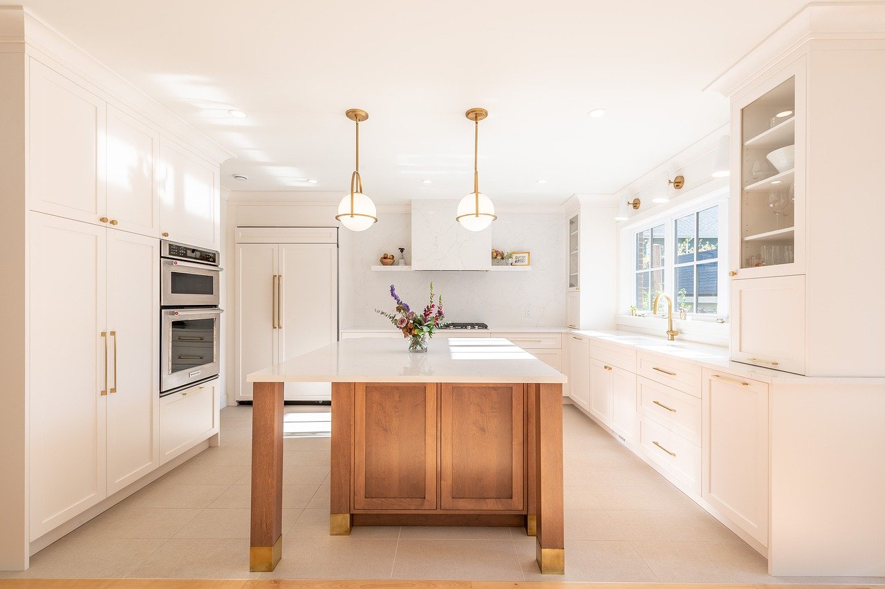 Kitchen with white cabinets