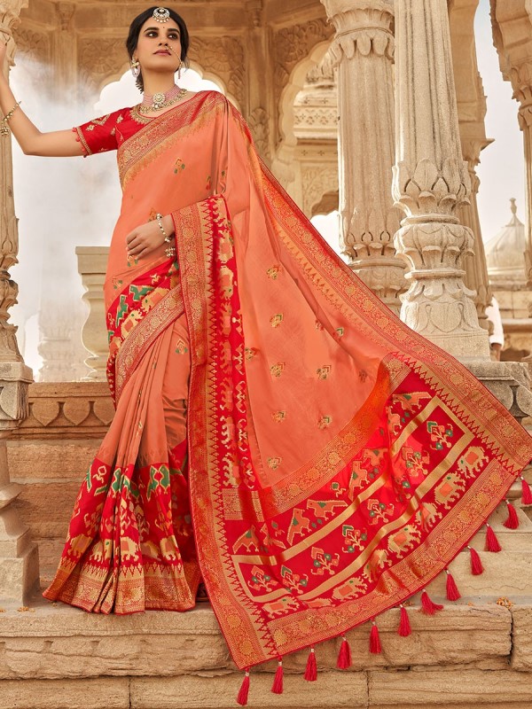 red color silk hand woven sarees