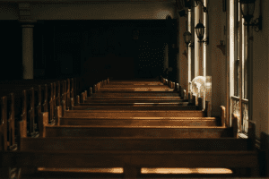 An empty church with vacant benches 