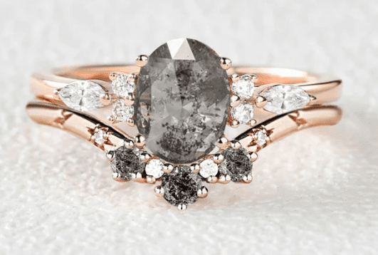 Oval-Cut Salt and Pepper Diamond Ring