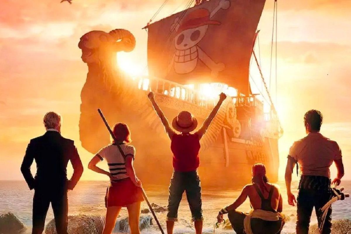 live-action The Straw Hat Pirates facing their ship.