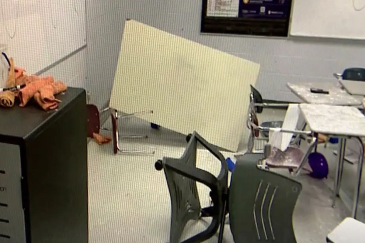 Chairs and tables were toppled over. 